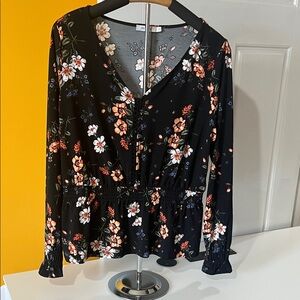 Ricki's Black Floral Long Sleeve Blouse